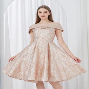 DEVCHATA 여성용 짧은 이브닝 원피스, 자카드 패치워크 자수 파티 원피스, 우아한 A 라인 꽃무도회 가운, 럭셔리 신상