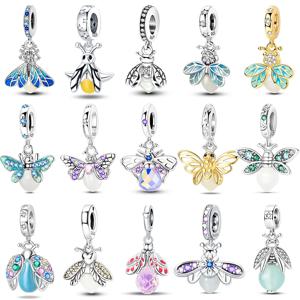 Fit Original 925 스털링 실버 참 비즈 여성을위한 빛나는 반딧불 참 Fine DIY 생일 쥬얼리 선물