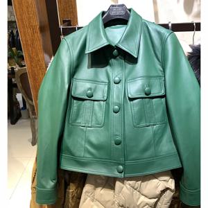 여성용 짧은 진짜 양가죽 재킷, 시크 라펠 싱글 브레스트 포켓, 정품 가죽 재킷 코트, 2024 가을 신상