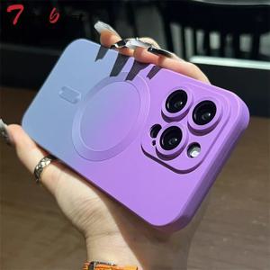 iPhone 16 15 14 13 12 11 Pro Max Plus 소프트 실리콘 마그네틱 커버 용 Magsafe 무선 충전 케이스 용 다채로운 그라디언트
