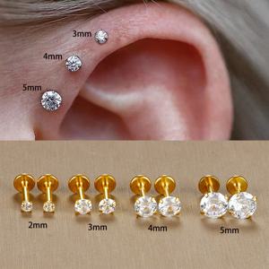 2PC Labret Tragus 스터드 귀걸이 16G 외과 스테인레스 스틸 CZ 크리스탈 먼로 헬릭스 Cartialge Conch 메두사 립 바디 피어싱