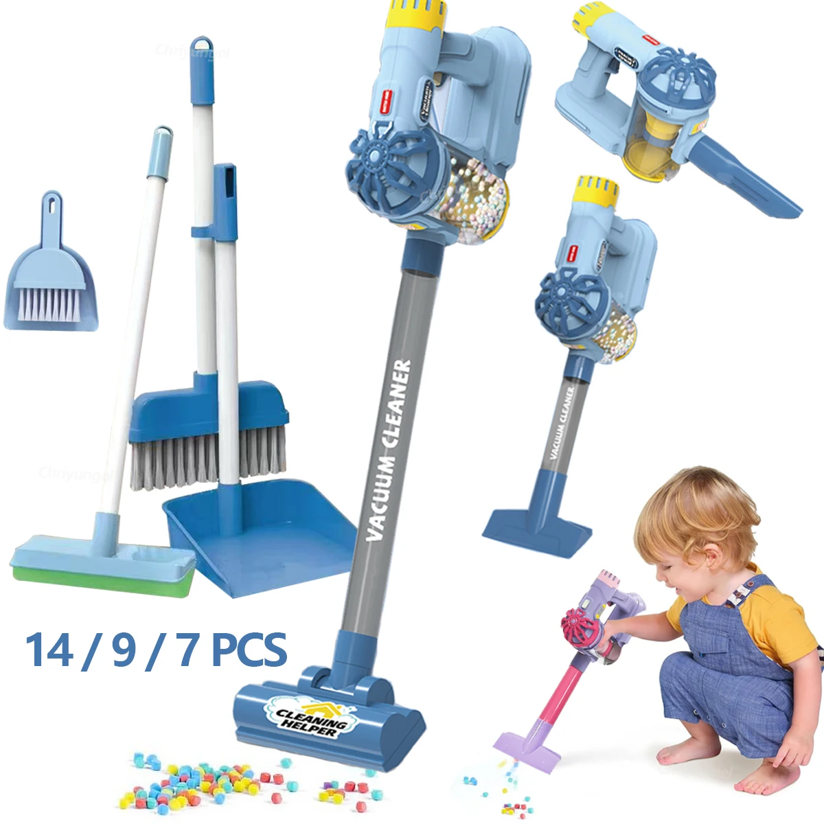 어린이 시뮬레이션 전기 진공 청소기 장난감 세트 가사 역할 놀이 교육용 장난감 유아용 완벽한 선물 소녀 소년용