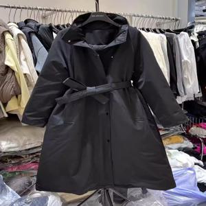 여성용 롱 오버니 다운 재킷 루즈핏 허리 벨트 슬리밍 아우터 겨울 신상 ULDSJAYK 통근 스타일 화이트 덕다운 충전재