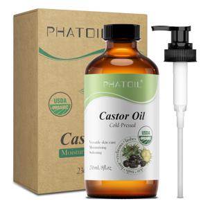 PHATOIL 236ml/118ml 100% 순수 유기농 캐스터 오일, 냉압착 무정제 호호바 오일 에센셜 오일 헤어 케어용, 피부 보습용