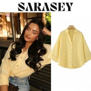 2025년 신상 여성 가을 캐주얼 루즈 셔츠 라펠 버튼 와이드 슬리브 셔츠 봄 가을 미니멀리스트 휴가 다용도 셔츠