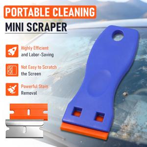 플라스틱 면도날 스크레이퍼 (플라스틱 블레이드 100개 포함) 바닥 라벨, 자동차 창문 유리 스티커 제거용 청소 스크레이퍼