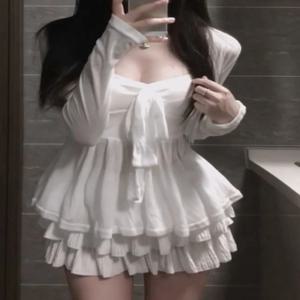 패션 우아 슬림 솔리드 3종 세트 여성 스윗 캐주얼 여름 긴팔 신상 슈트 디자인 슬링 가디건 숏 스커트 의상