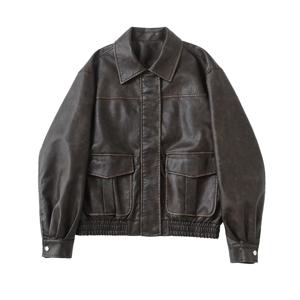 인조 가죽 여성 재킷 PU 코트 턴다운 칼라 코트 캐주얼 루즈 Y2K 스트릿웨어 스플라이스 워크 재킷 가을 겨울 2025