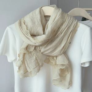 레이스 코튼 린넨 스카프 여성 패션 아우터 숄더 랩 넥 워머 솔리드 컬러 기본 가을 겨울 새로운 스타일