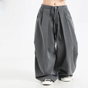 한국식 주름 장식 드레이프 실루엣 와이드 레그 캐주얼 파라트루퍼 팬츠 남녀 공용 봄 가을 루즈핏 드레이프 플로어-길이