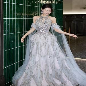 신부 약혼식 디너 파티 가운 2026 신상 홀터넥 졸업식 고급 시퀸 이브닝 프린세스 드레스