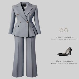 우아한 슬림핏 전문직 정장 세트, 긴팔 폴리에스터 혼방 여성용 출퇴근 오피스 매니저 유니폼