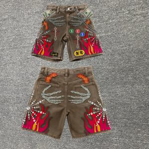 자수 반바지 Y2K 스트리트웨어 남녀 의류 하라주쿠 힙합 배기 데님 짐 반바지 고딕 여름 농구 반바지