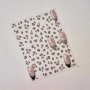 가을 겨울 레오파드 프린트 리본 네일 아트 스티커 3D 얇고 튼튼한 네일 스티커 귀여운 리본 셀프 접착 네일 장식 데칼 DIY