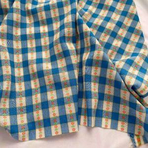 145x50cm 작은 신선한 블루 앤 화이트 체크 무늬 정교한 직조 및 자수 작은 꽃무늬 면직물 DIY 재봉 천