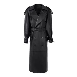 패션 여성 고급 천연 가죽 트렌치코트 2025 가을 신상 더블 브레스티드 여성용 슈퍼 롱 양가죽 트렌치 아우터웨어