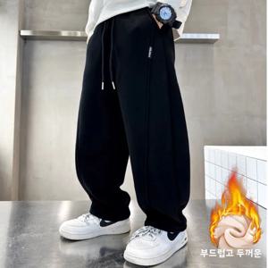 소년용 면 플리스 안감 나이프 엣지 캐주얼 바지 편안한 핏 롱 팬츠 부드러운 면 통기성 피부 친화적