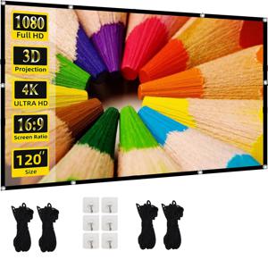 72-100-120인치 4k 프로젝터 스크린, 휴대용 접이식 프로젝터 스크린 고밀도 흰색 주름이 적음, 야외 홈 오피스