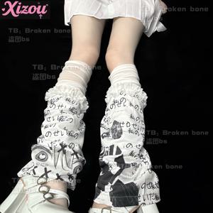 서브컬쳐 Y2K 레그 워머 여성용 일본 하라주쿠 롱 삭스 발 커버 여름 트렌디 만화 카와이 프린트 레이스 패치 부츠 커프스