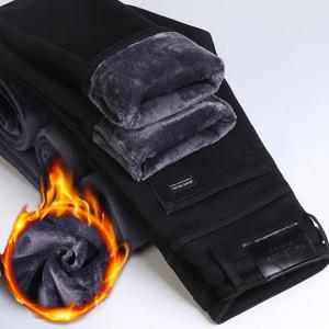 2025 겨울 신상 남성 블랙 스트레이트 두꺼운 청바지 패셔너블 비즈니스 벨벳 따뜻한 데님 팬츠 플리스 핫 캐주얼 팬츠