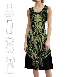 여성을위한 크툴루 보헤미안 민소매 드레스 프린트 비치 파티 드레스 크리스마스 아이디어 생일 재미 있은 드레스