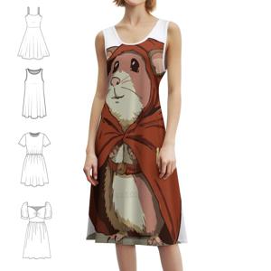 히미 햄스터 보헤미안 시크 드레스 우아한 패션 비치 웨딩 파티 가운 햄스터 히어로 쿵푸 브라운 코믹 70년대 여성 드레스