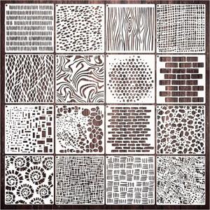 16개의 재사용 가능한 텍스처 페인팅 스텐실 - 창의적인 스크랩북 및 저널 장식 세트