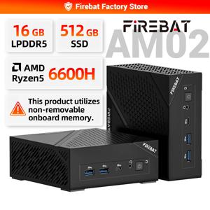 FIREBET AM02 미니 PC 6600H CPU 6코어/12스레드 최대 4.5GHz 16GB LPDDR5 RAM 512GB SSD 윈도우 11 데스크탑 2*RJ45 WIFI6 BT5.2 게이밍 컴퓨터