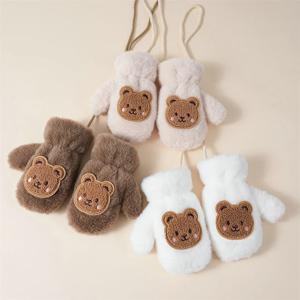 겨울용 두꺼운 따뜻한 아기 장갑 귀여운 만화 곰 아기 남아 여아 벙어리장갑 인조 모피 유아용 어린이 손가락 없는 장갑