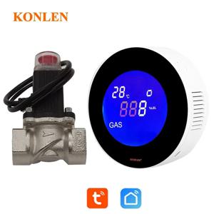 Tuya WIFI 자연 LPG 가스 누출 센서 감지기 (솔레노이드 밸브 포함) 파이프 라인 차단 CH4 메탄 누출 경보 안전 스마트 라이프