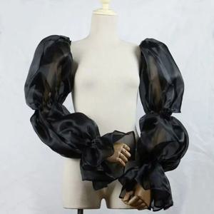 우아한 퍼프 웨딩 암 슬리브 이브닝 드레스 장식 러플 요정 소매 리본 달콤한 신부 탈부착 가능한 소매 여성용