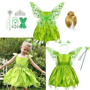 여자아이 파티 드레스 요정 녹색 의상 소녀용 팅커벨 어린이 의류 공주 엘프 생일 무도회 드레스 날개 드레스