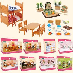 1:12 숲속 가족 인형집 가구 몬테소리 미니어처 인형집 주방 침실 욕실 액세서리 소녀 선물용