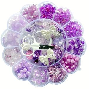 13 그리드 6-26mm 보라색 매화꽃 세트 박스, 수제 DIY 보석 장식 구슬, 아크릴 구슬, 팔찌 및 목걸이。