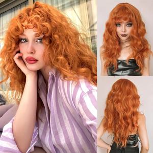 Testar 패션 오렌지 긴 물결 모양의 합성 가발 부드럽고 윤기 나는 내열성 일일 파티 가발 여성용 유행 합성 머리카락