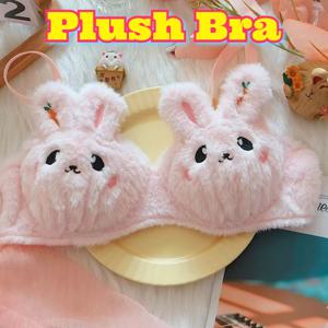 여성용 푸쉬업 보온 브라 세트 겨울 플러시 토끼 디자인 귀여운 와이어프리 편안한 무패드 플리스 안감 따뜻한 란제리 젊은 여성용