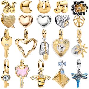 925 스털링 실버 글리터 하트 모양 열쇠 자물쇠 커플 참 에나멜 맞춤형 꽃무늬 드롭 비즈 팔찌 맞춤형 선물