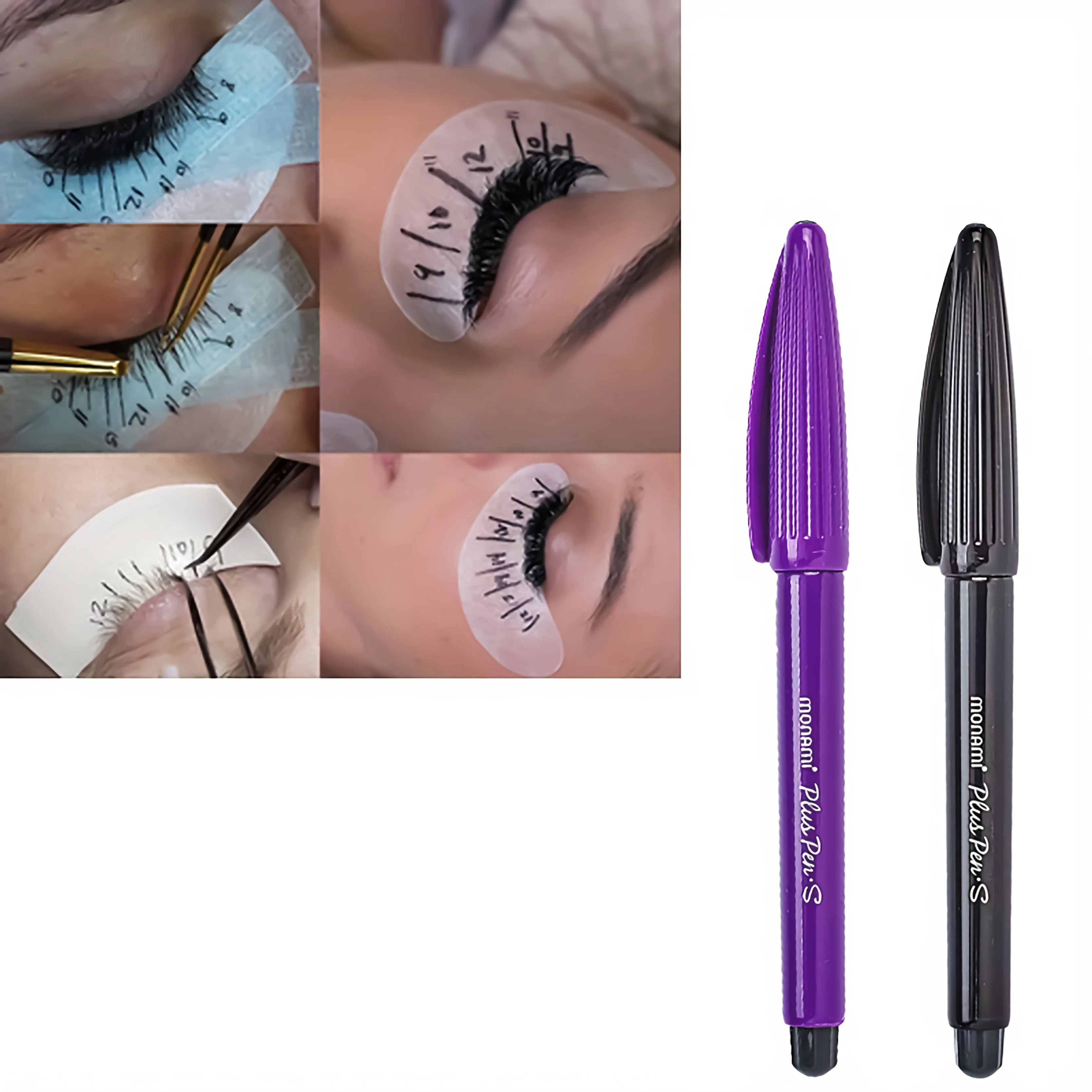 2pcs 속눈썹 연장 도구 고정 포인트 마커 펜, 문신 피부 마커 펜 블랙 퍼플 색상