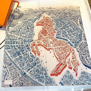 수제 90cm 대형 사각 스카프 실크 이미테이션 자외선 차단 숄 어깨 다용도 빌딩 호스 엣지 시뮬레이션 실크 트윌