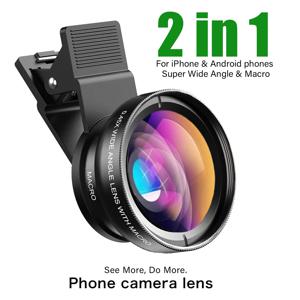 2 in 1 폰 카메라 렌즈 12.5배 매크로 렌즈 (아이폰 17, 16, 15, 삼성, 구글, 샤오미용) 클립형 0.45배 광각 렌즈 HD 카메라 렌즈