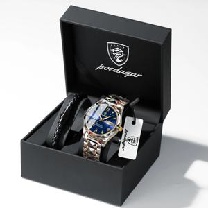 포에다가 패션 손목시계 남자친구 선물 야광 방수 요일 날짜 표시 스테인리스 스틸 커플 시계 쿼츠 남성용 시계