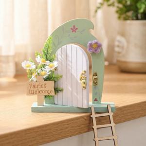 인형의 집 미니 홈 데코레이션 나무 요정 문 마법의 미니어처 요정 문 사다리 책상과 발코니 장식용 장난감