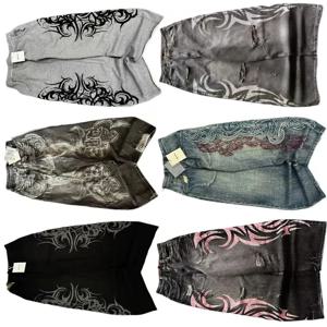 패션 자수 Y2K 패턴 헐렁한 청바지 남성과 여성 하이 스트리트 빈티지 힙합 캐주얼 커플 고품질 와이드 레그 팬츠