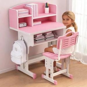 어린이 책상 및 의자 세트, 인체공학적 높이 조절 가능 어린이 학습 책상, 책상 위 책 보관 서랍 포함, 남아 여아용