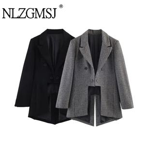 NLZGMSJ 2026 봄 패션 빈티지 비대칭 세련된 롱 여성 블레이저 오피스 레이디 패션 재킷 여성 블레이저