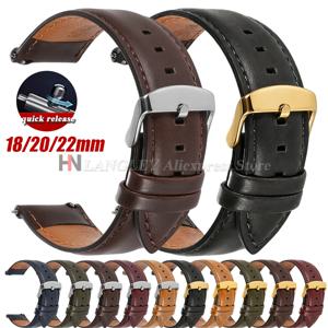 퀵 릴리즈 천연 소가죽 시계줄 스트랩 18mm 20mm 22mm DW 오메가용 블랙 브라운 레드 핀 버클 시계 액세서리