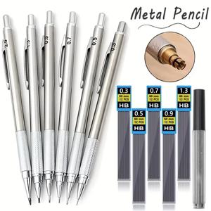 풀 메탈 기계식 연필 세트 0.3mm 0.5mm 0.7mm 0.9mm 1.3mm 2.0mm HB 자동 연필 아트 드로잉 필기 스케치용 연필