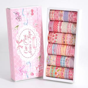 귀여운 핑크 와시 테이프 세트 36롤, 나비, 깅엄 체크, 체리 디자인의 혼합 패턴, 스크랩북킹용 장식 공예 테이프