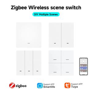 Tuya ZigBee 3.0 스마트 장면 스위치 무선 무료 스티커 벽 장면 스위치 푸시 버튼 배터리 구동 송신기 Alexa