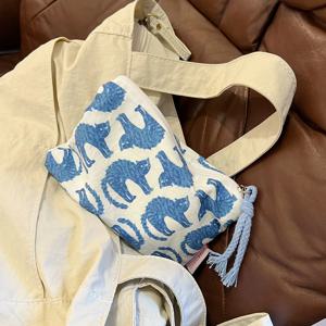 파란 고양이 그래픽 메이크업 가방 지퍼 메이크업 가방과 두 톤 만화 인쇄 작은 미니 화장품 가방 보관 가방